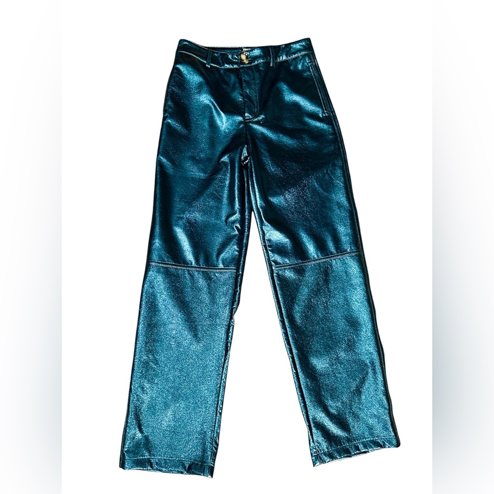 Nekane NKN Shiny Teal Pants With Zipper and Button Closure 28” W  11" R  28" I